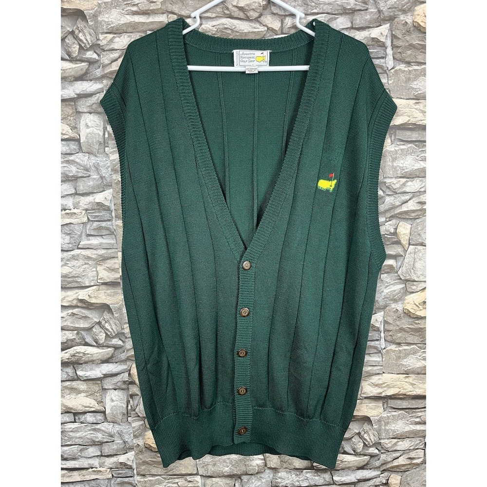 Vintage Augusta National Golf Shop Green Silk Sweater Vest Sz L Masters Logo